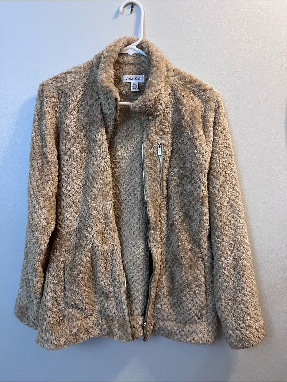 Calvin Klein Beige Faux Shearling Teddy Jacket